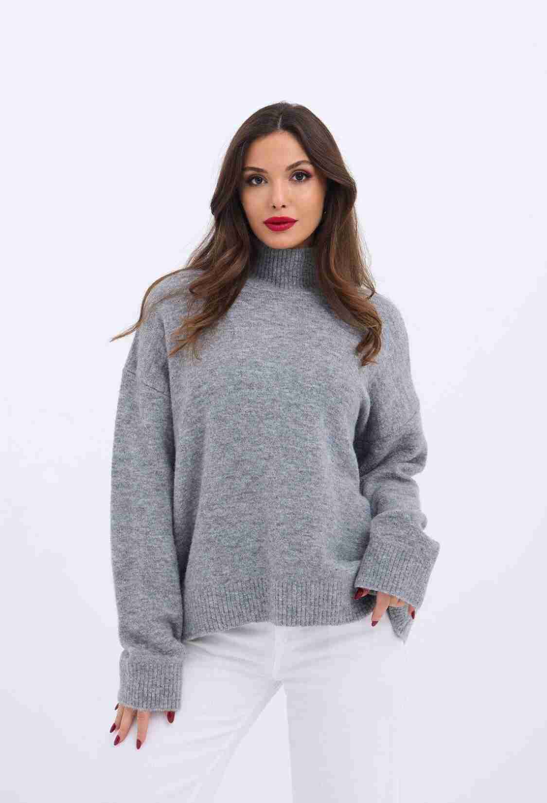 Knitwear Half Turtleneck Casual Sweater - Gray - Brand: Fame - Women & Kids, Baby Clothes Wholesale - TheBS Women