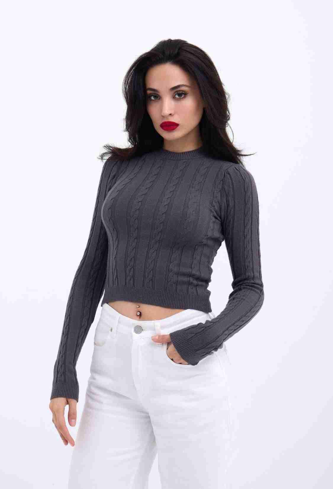 Knitwear Hair Knit Crop Sweater - Brand: Fame - Women & Kids, Baby Clothes Wholesale - TheBS Women