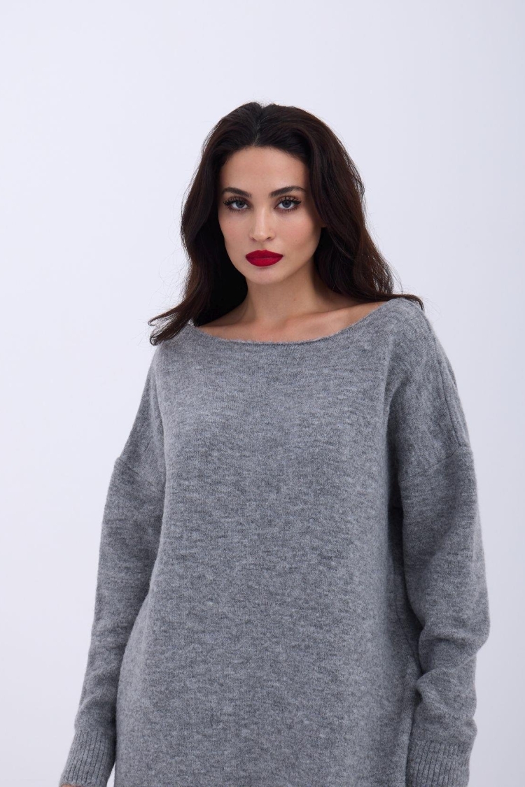 Knitwear Back V Loose Sweater - Gray - Brand: Fame - Women & Kids, Baby Clothes Wholesale - TheBS Women