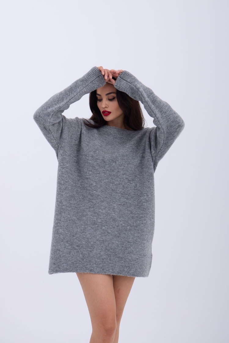 Knitwear Back V Loose Sweater - Gray - Brand: Fame - Women & Kids, Baby Clothes Wholesale - TheBS Women