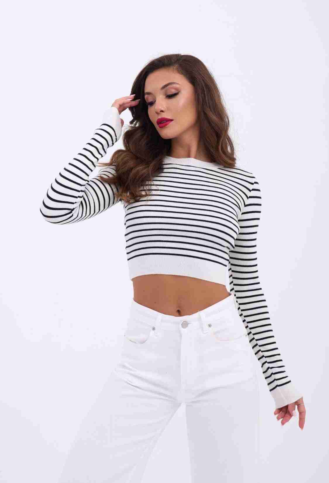 Knitwear Striped Crop -- Black - Brand: Fame - Women & Kids, Baby Clothes Wholesale - TheBS Women