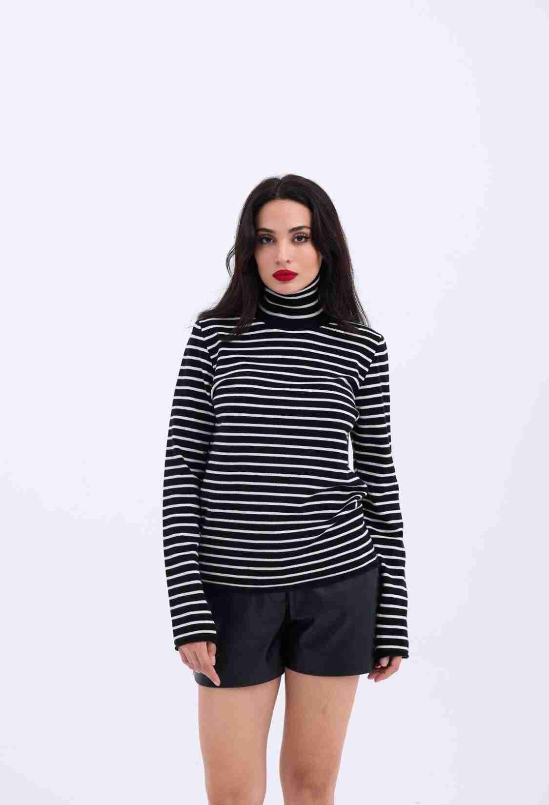 Knitwear Striped Turtleneck Casual -& Ecru - Brand: Fame - Women & Kids, Baby Clothes Wholesale - TheBS Women
