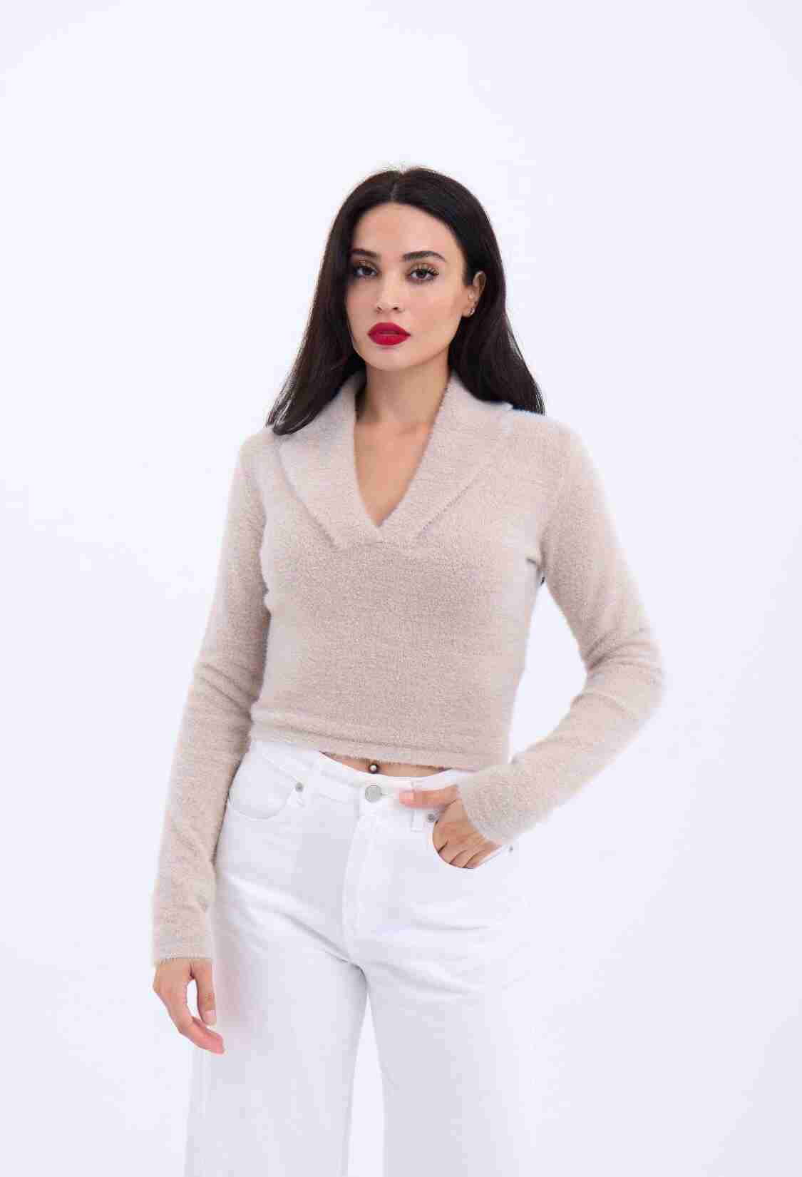 Knitwear Glittery Collar Crop - Brand: Fame - Women & Kids, Baby Clothes Wholesale - TheBS Women