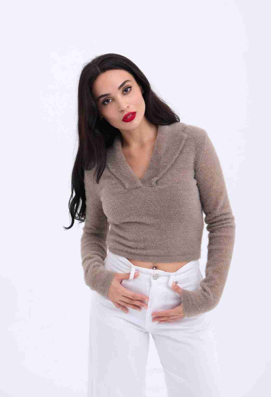 Knitwear Glittery Collar Crop - Brand: Fame - Women & Kids, Baby Clothes Wholesale - TheBS Women