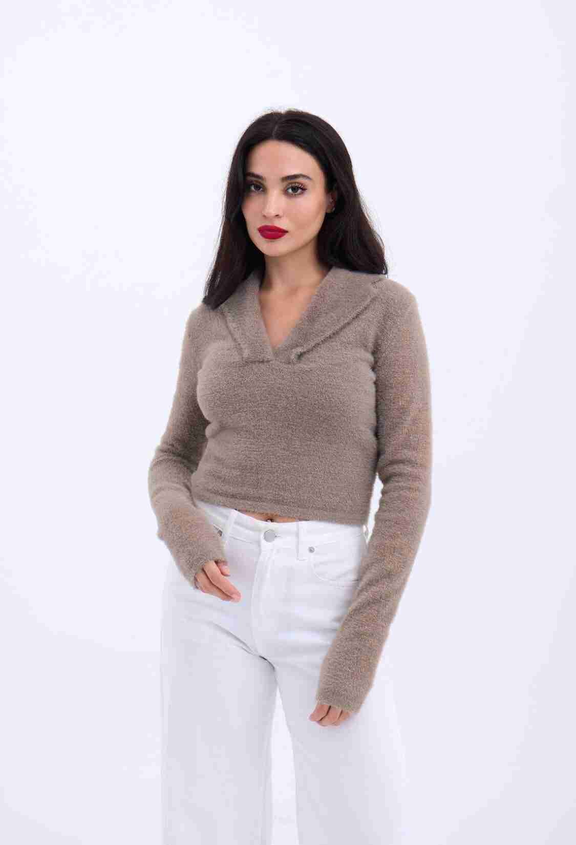 Knitwear Glittery Collar Crop - Brand: Fame - Women & Kids, Baby Clothes Wholesale - TheBS Women