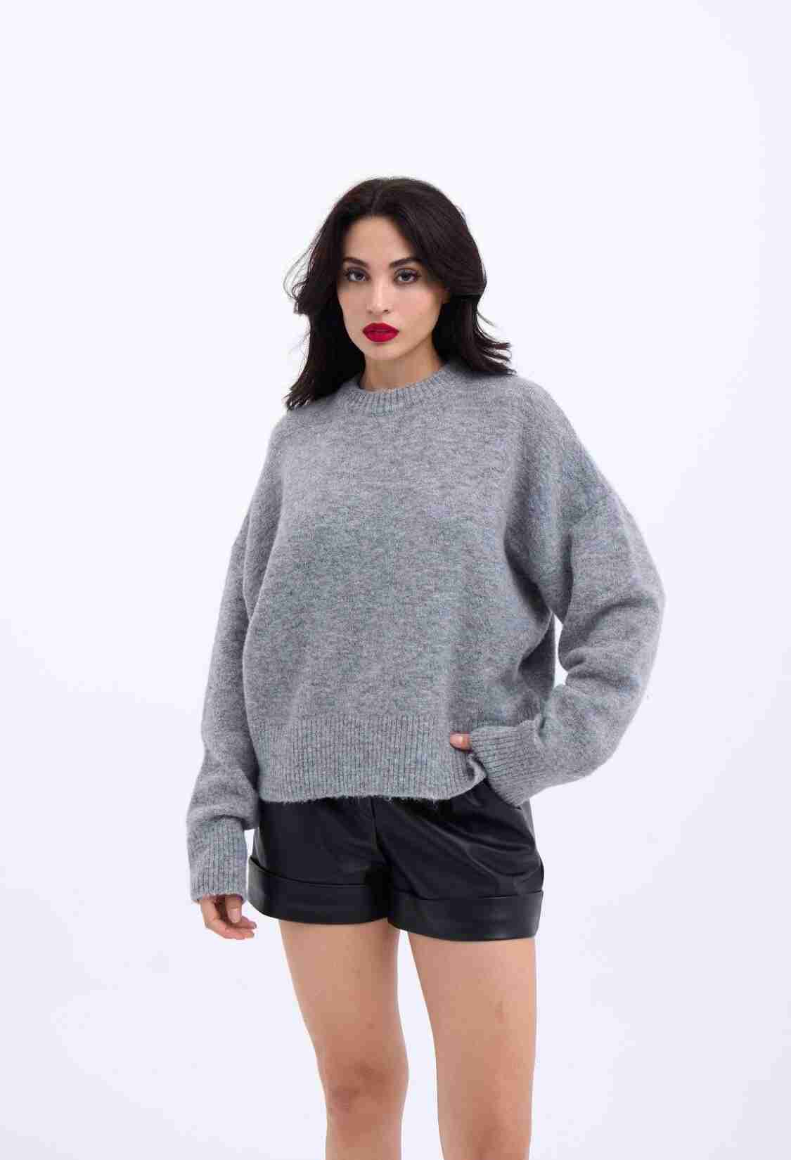Knitwear Half Turtleneck Short Sweater - Gray - Brand: Fame - Women & Kids, Baby Clothes Wholesale - TheBS Women