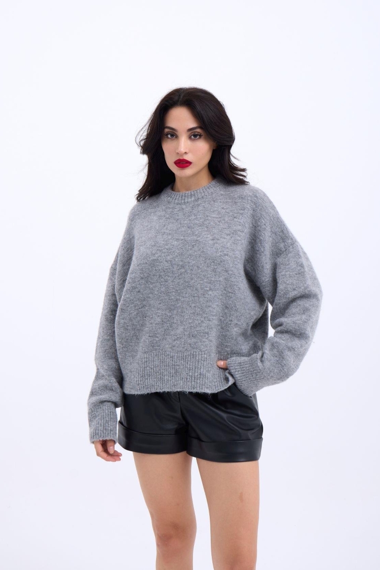 Knitwear Half Turtleneck Short Sweater - Gray - Brand: Fame - Women & Kids, Baby Clothes Wholesale - TheBS Women