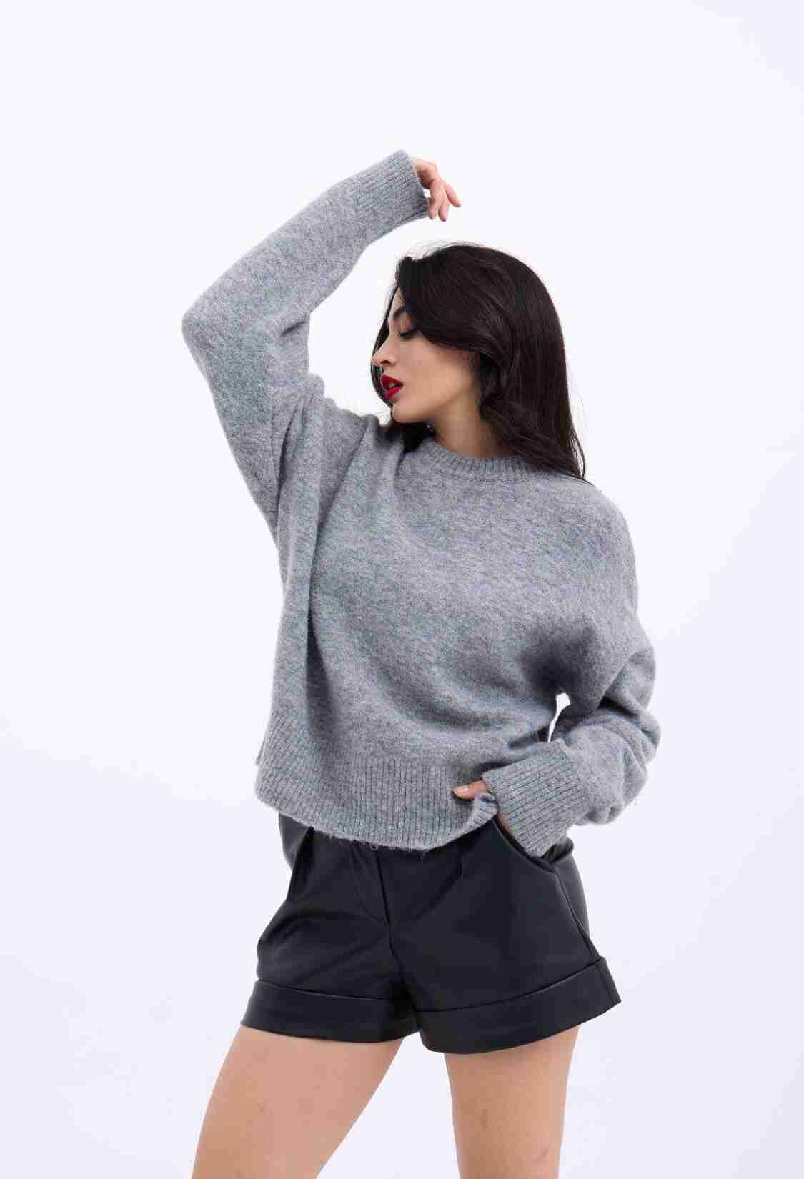 Knitwear Half Turtleneck Short Sweater - Gray - Brand: Fame - Women & Kids, Baby Clothes Wholesale - TheBS Women