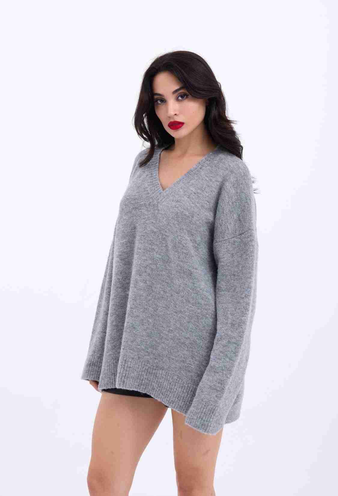 Knitwear V Neck Casual - Gray - Brand: Fame - Women & Kids, Baby Clothes Wholesale - TheBS Women