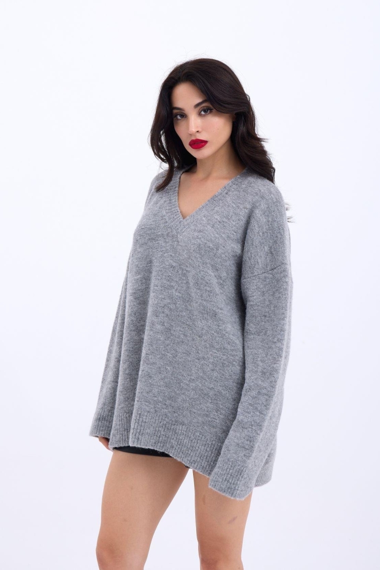 Knitwear V Neck Casual - Gray - Brand: Fame - Women & Kids, Baby Clothes Wholesale - TheBS Women