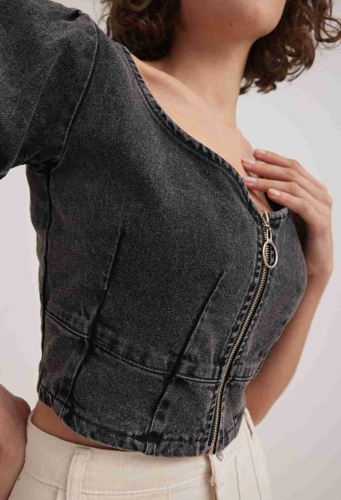 Black Crop Zipper Blouse Black - Brand: Levure - Women & Kids, Baby Clothes Wholesale - TheBS Women