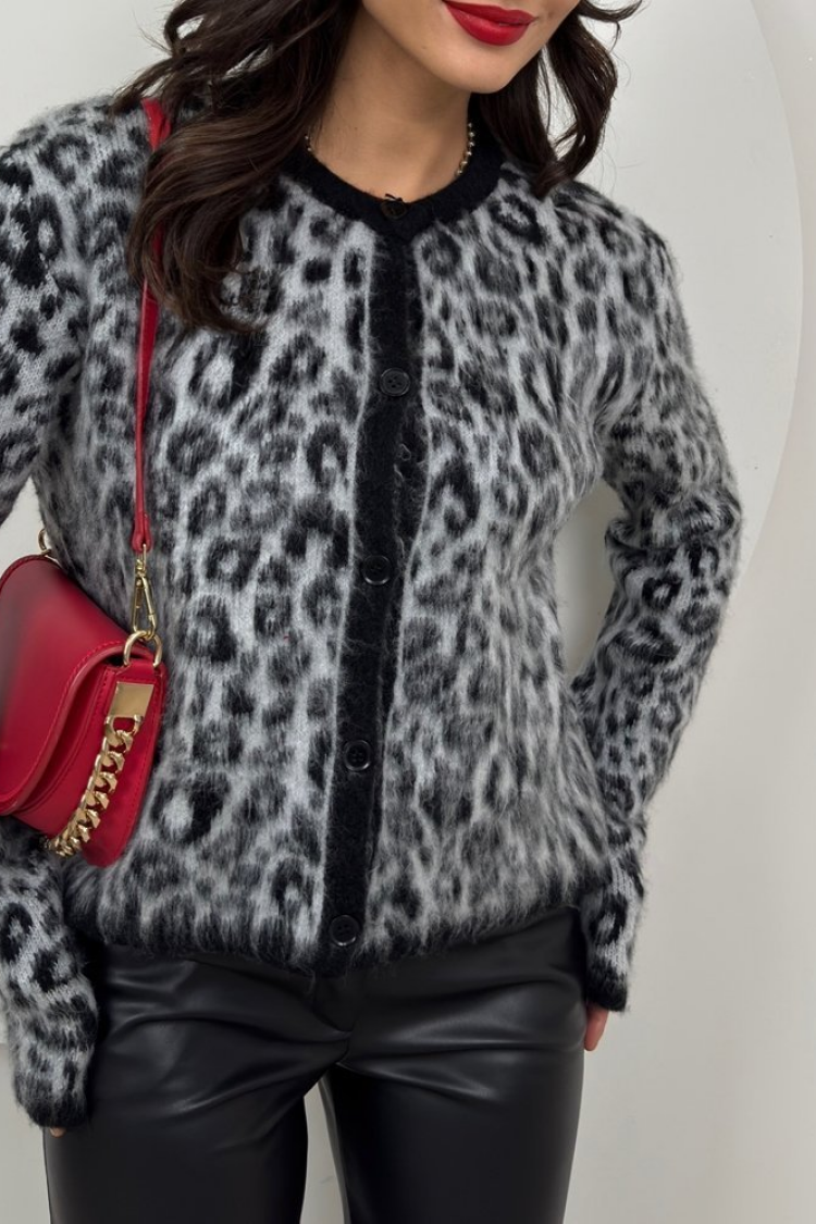 Leopard Print Knitwear Cardigan - Multicolor - Brand: Miss Janell - Women & Kids, Baby Clothes Wholesale - TheBS Women