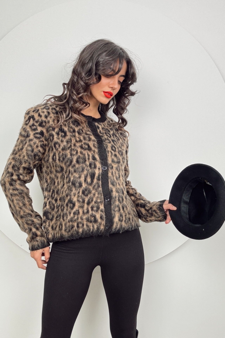 Leopard Print Knitwear Cardigan - Multicolor - Brand: Miss Janell - Women & Kids, Baby Clothes Wholesale - TheBS Women