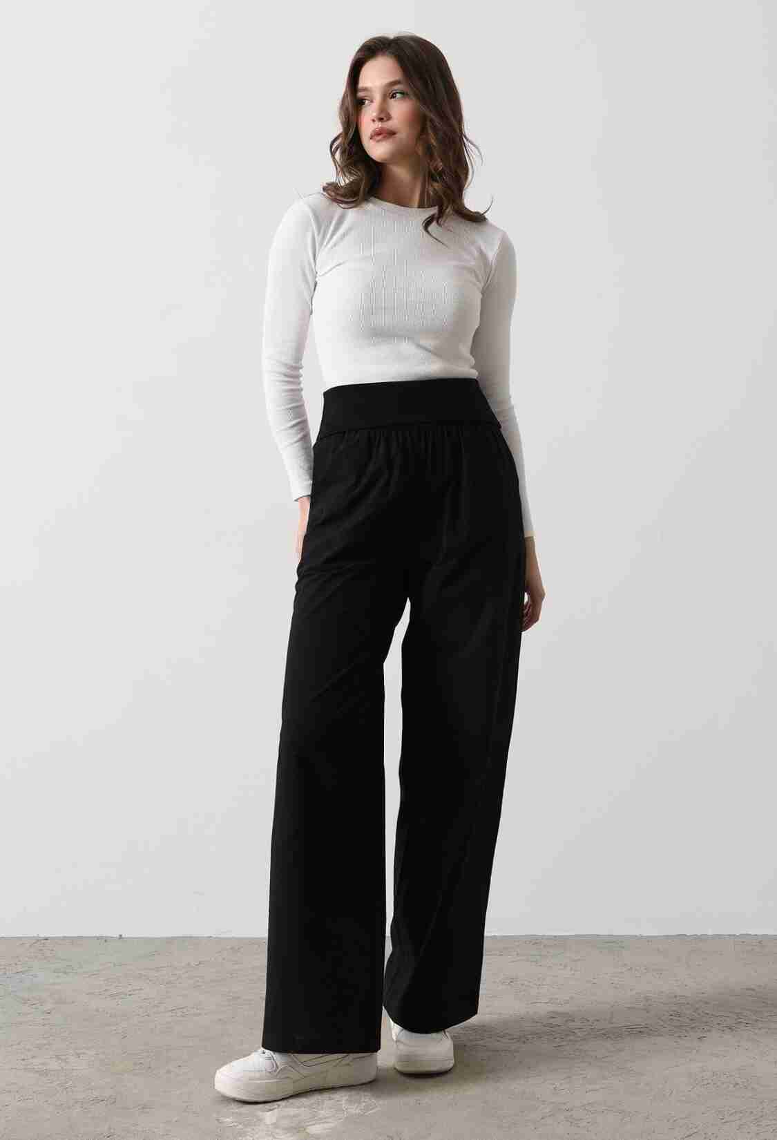Foldable Waist Pants - - Black - Brand: Reyon - Women & Kids, Baby Clothes Wholesale - TheBS Women