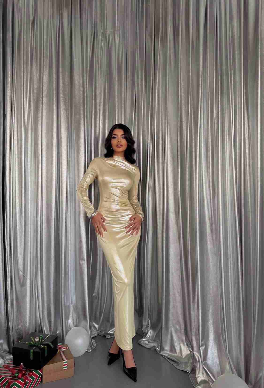 Shiny Draped Long Dress - Brand: Ello - Women & Kids, Baby Clothes Wholesale - TheBS Women