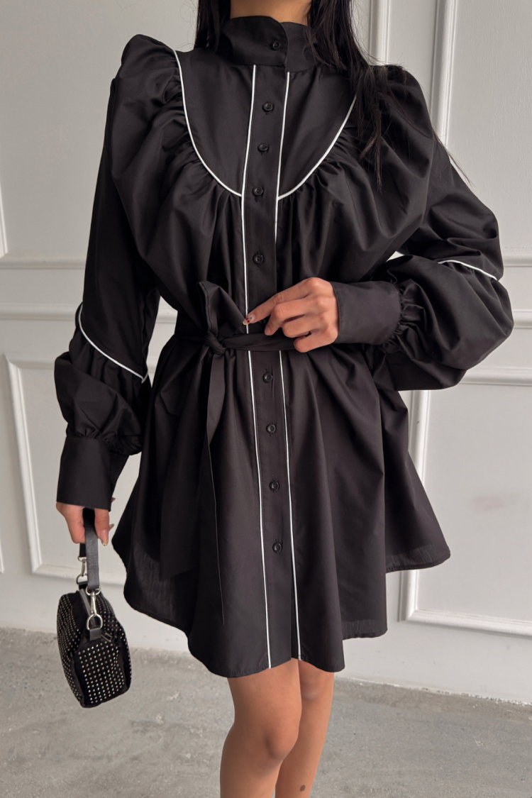 Front Buttoned Poplin Flared Dress Lacing Belt Detailed - Brand: Ello - Women & Kids, Baby Clothes Wholesale - TheBS Women