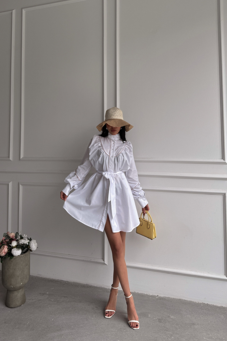 Front Buttoned Poplin Flared Dress Lacing Belt Detailed - Brand: Ello - Women & Kids, Baby Clothes Wholesale - TheBS Women