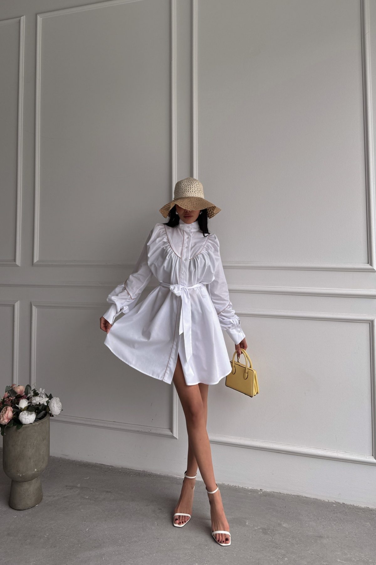 Front Buttoned Poplin Flared Dress Lacing Belt Detailed - Brand: Ello - Women & Kids, Baby Clothes Wholesale - TheBS Women