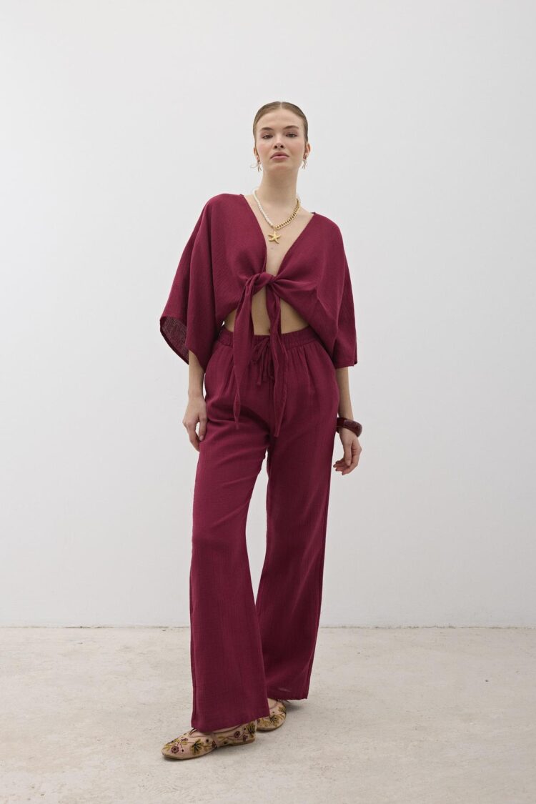 Mueslin Tie Blouse - Burgundy - Brand: Levure - Women & Kids, Baby Clothes Wholesale - TheBS Women