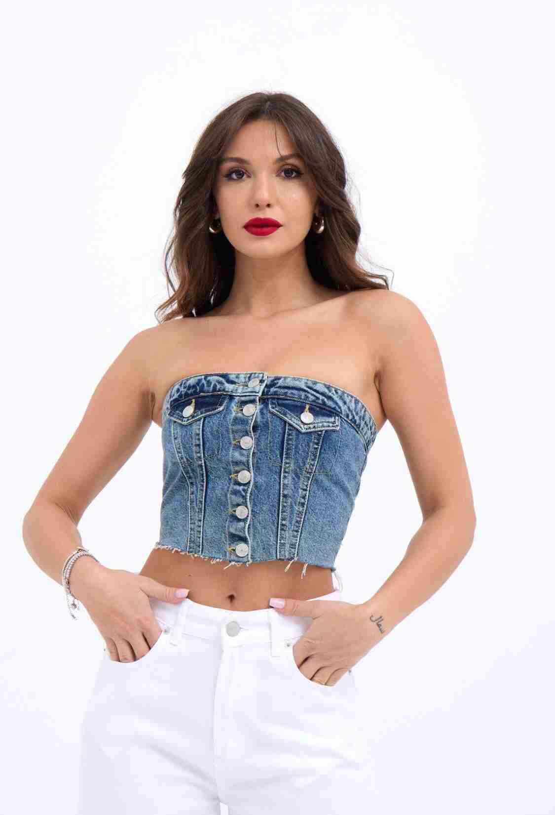 Denim Blouse - Blue - Brand: Fame - Women & Kids, Baby Clothes Wholesale - TheBS Women