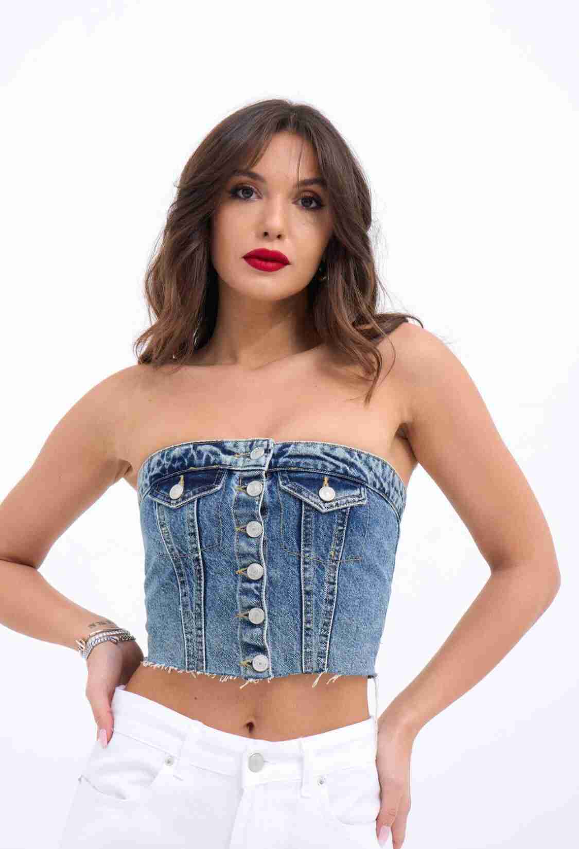 Denim Blouse - Blue - Brand: Fame - Women & Kids, Baby Clothes Wholesale - TheBS Women