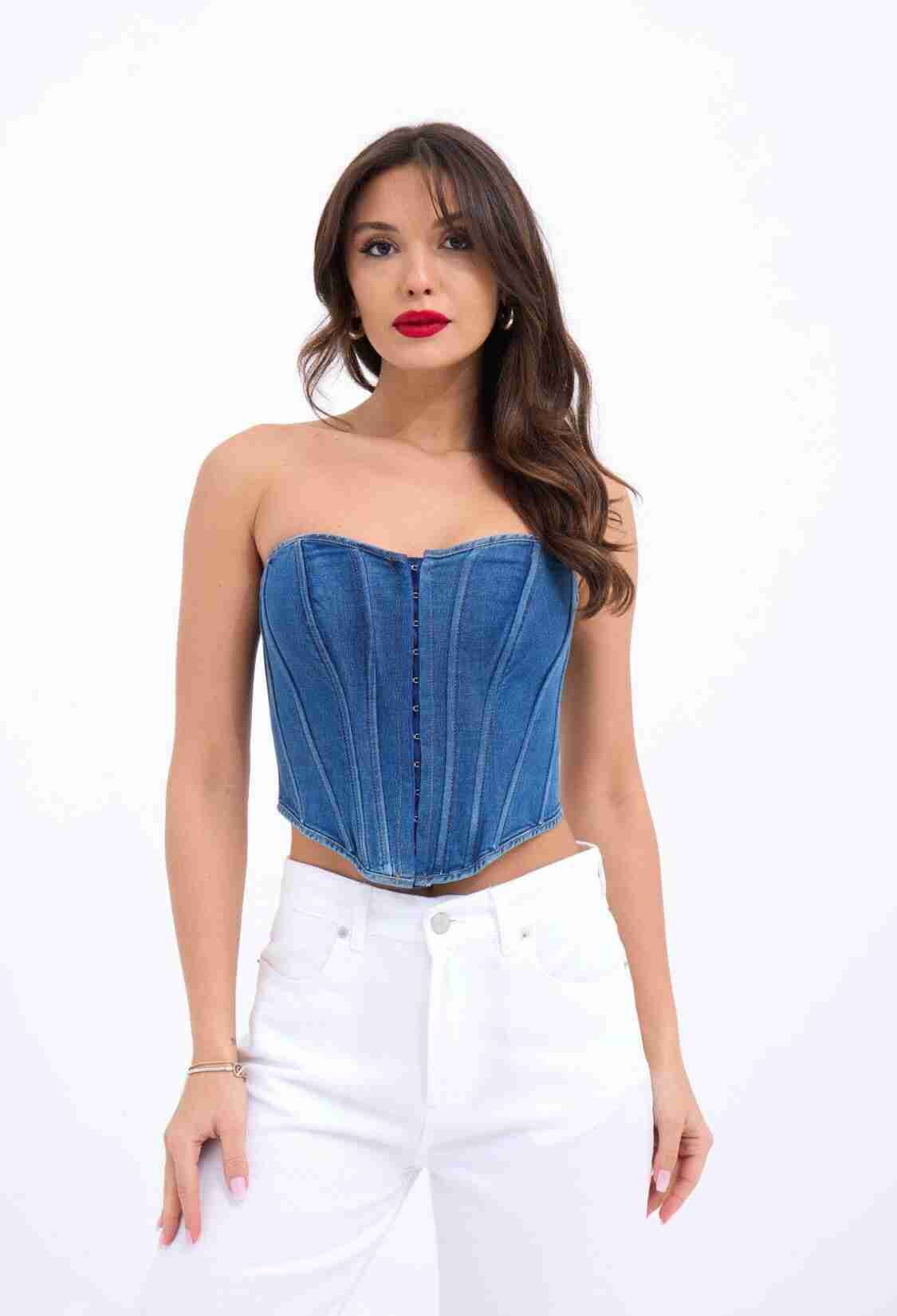 Denim Blouse - Blue - Brand: Fame - Women & Kids, Baby Clothes Wholesale - TheBS Women