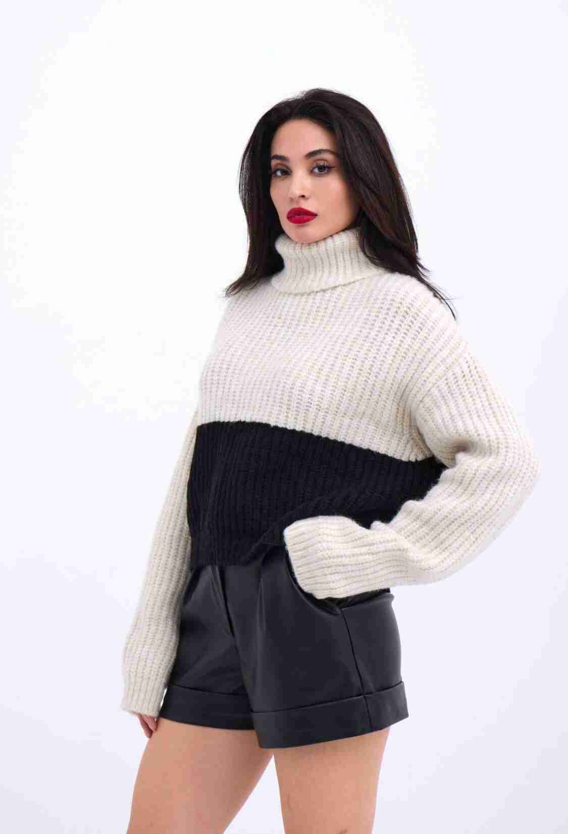 Knitwear Fisherman Striped Sweater - Cream & - Brand: Fame - Women & Kids, Baby Clothes Wholesale - TheBS Women
