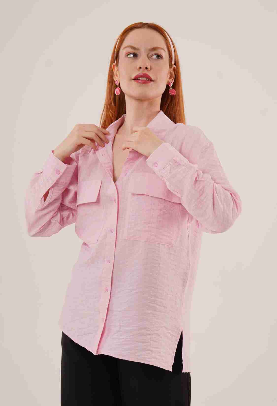 WholesaleShirt With Self Striped Pockets And Buttons - Brand: Lustrin - Women & Kids, Baby Clothes Wholesale - TheBS Women