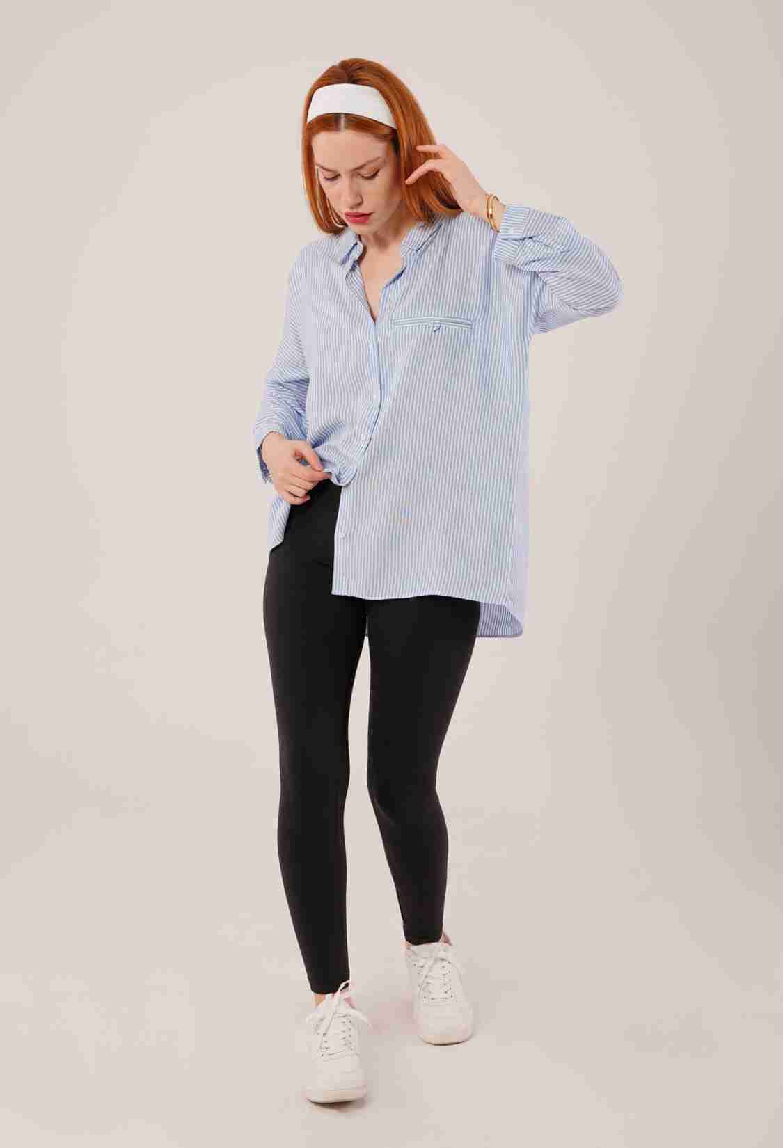 Pocket Detail Striped Oversize WholesaleShirt - Brand: Lustrin - Women & Kids, Baby Clothes Wholesale - TheBS Women