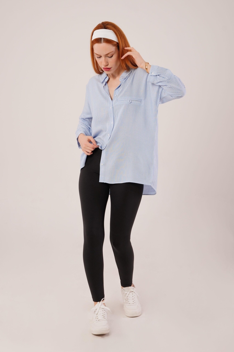 Pocket Detail Striped Oversize WholesaleShirt - Brand: Lustrin - Women & Kids, Baby Clothes Wholesale - TheBS Women