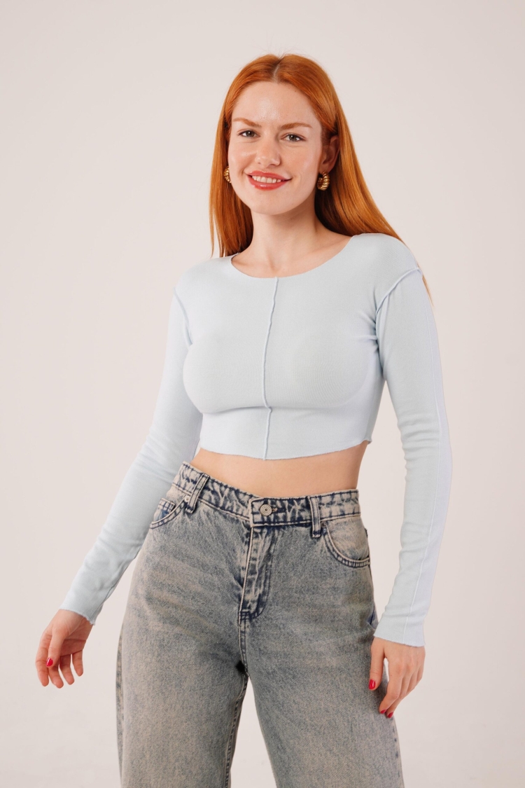 Basic Wholesale Baby Blue Body Blouse With Reverse Stitch - Brand: Lustrin - Women & Kids, Baby Clothes Wholesale - TheBS Women