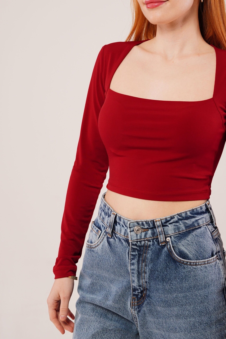 Square Collar Wholesale Basic Burgundy Blouse - Brand: Lustrin - Women & Kids, Baby Clothes Wholesale - TheBS Women