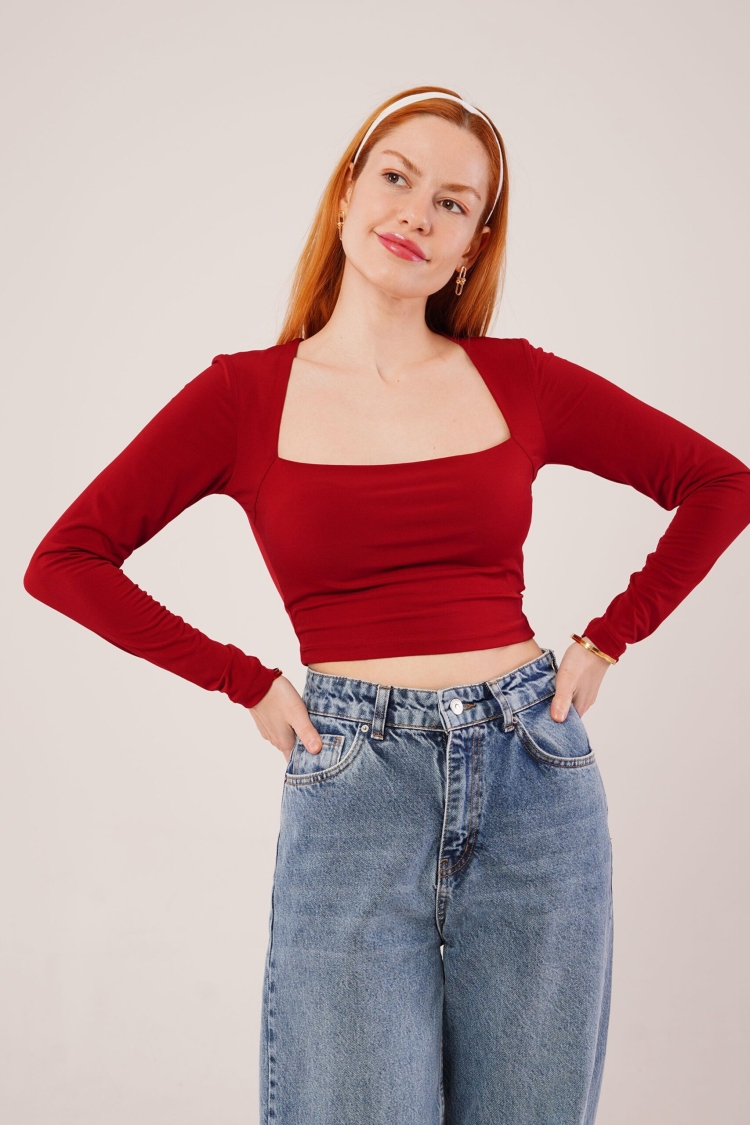 Square Collar Wholesale Basic Burgundy Blouse - Brand: Lustrin - Women & Kids, Baby Clothes Wholesale - TheBS Women