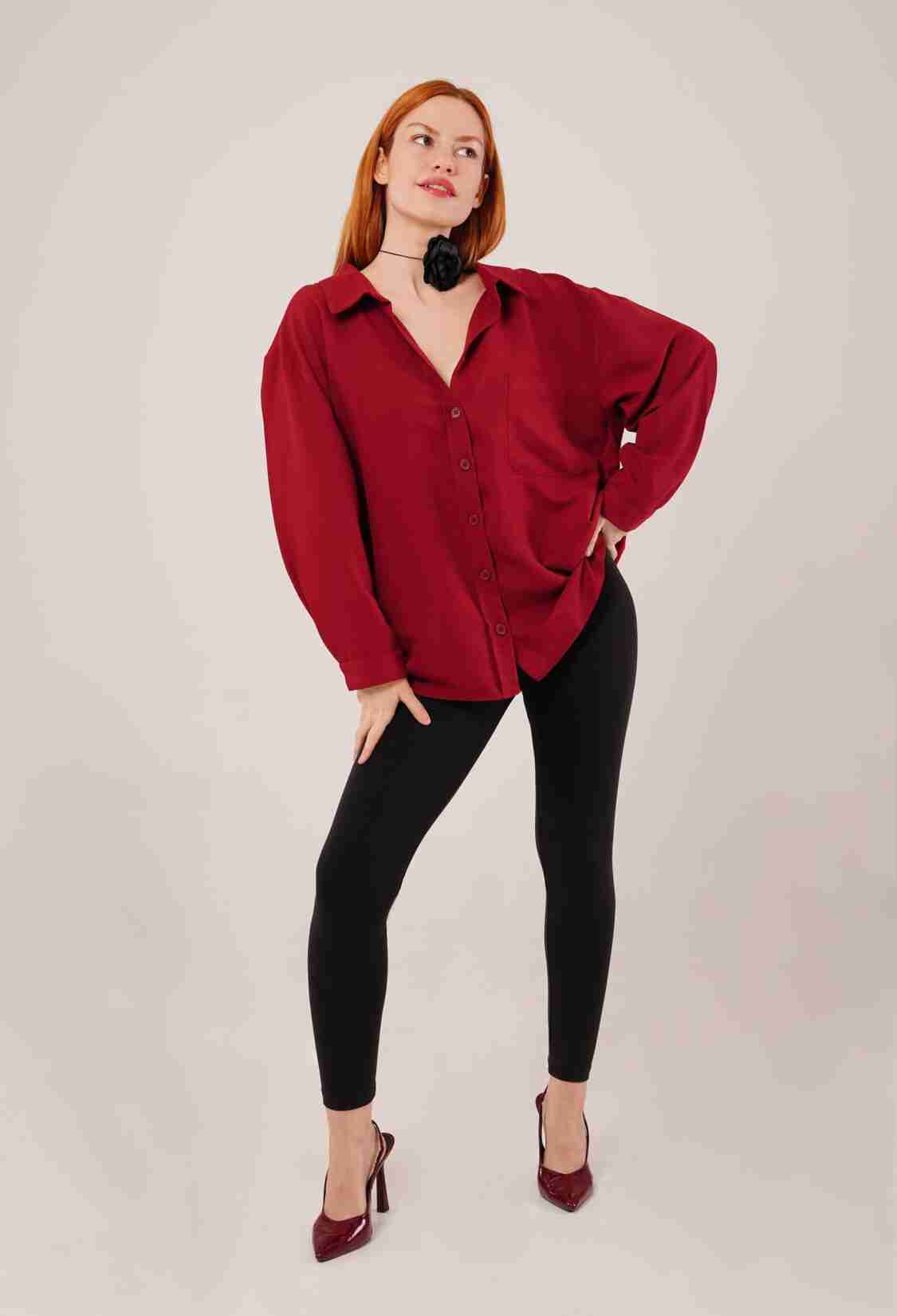 Basic Oversize Burgundy Wholesale Shirt - Brand: Lustrin - Women & Kids, Baby Clothes Wholesale - TheBS Women