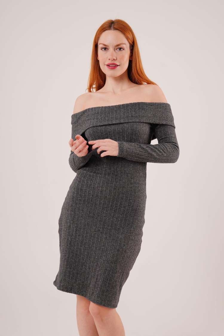 Madonna Collar Ribbed WholesaleSweater Dress - Brand: Lustrin - Women & Kids, Baby Clothes Wholesale - TheBS Women
