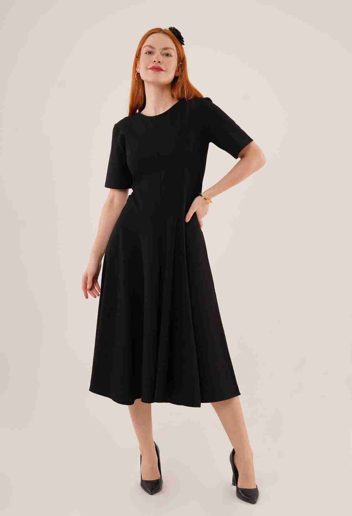 Stitching Detailed Short Sleeve WholesaleLong Dress - Brand: Lustrin - Women & Kids, Baby Clothes Wholesale - TheBS Women