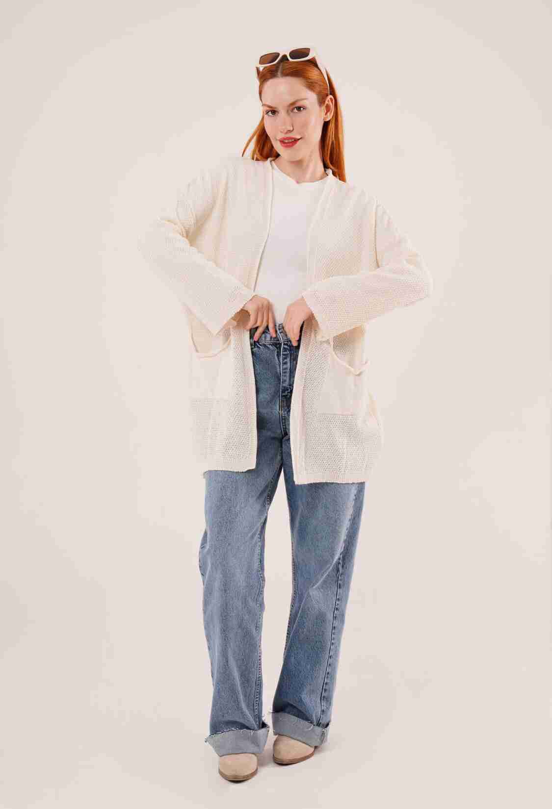 Loose Pattern Knitwear Long WholesaleCardigan With Pockets - Brand: Lustrin - Women & Kids, Baby Clothes Wholesale - TheBS Women