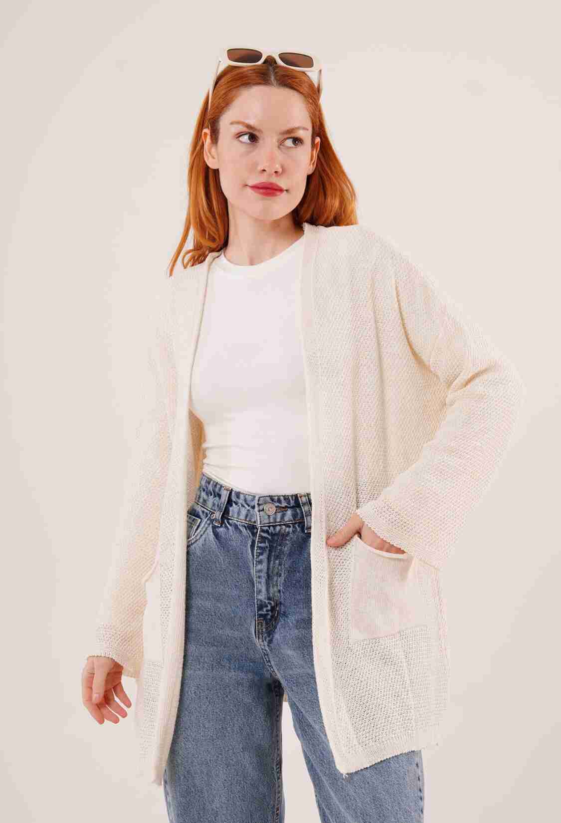 Loose Pattern Knitwear Long WholesaleCardigan With Pockets - Brand: Lustrin - Women & Kids, Baby Clothes Wholesale - TheBS Women