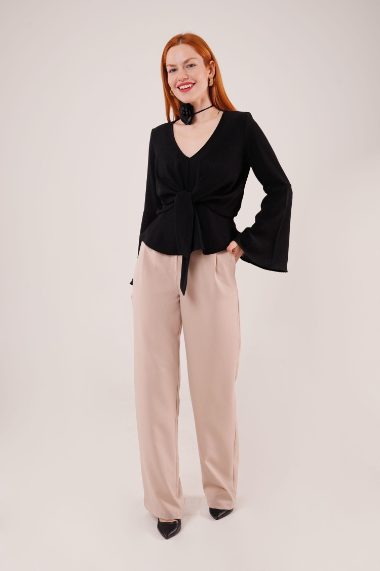Front Tie Flounder Sleeve WholesaleBlouse - Brand: Lustrin - Women & Kids, Baby Clothes Wholesale - TheBS Women