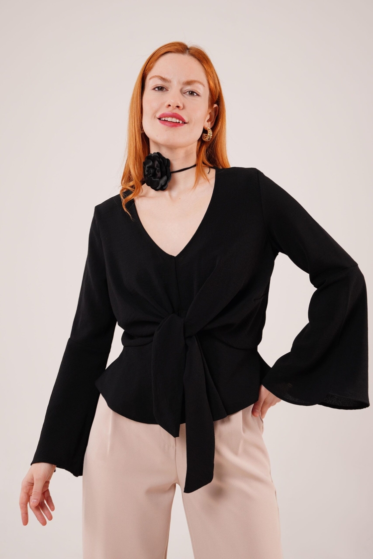 Front Tie Flounder Sleeve WholesaleBlouse - Brand: Lustrin - Women & Kids, Baby Clothes Wholesale - TheBS Women