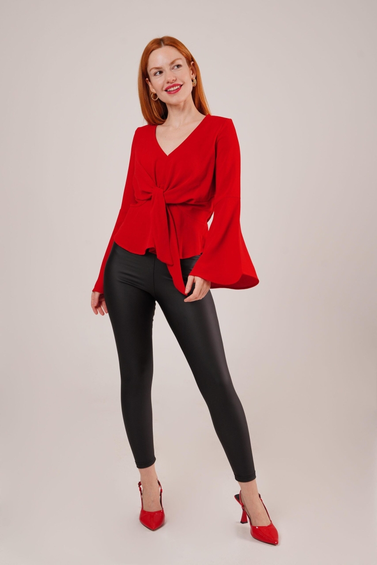 Front Tie Flounder Sleeve WholesaleBlouse - Brand: Lustrin - Women & Kids, Baby Clothes Wholesale - TheBS Women