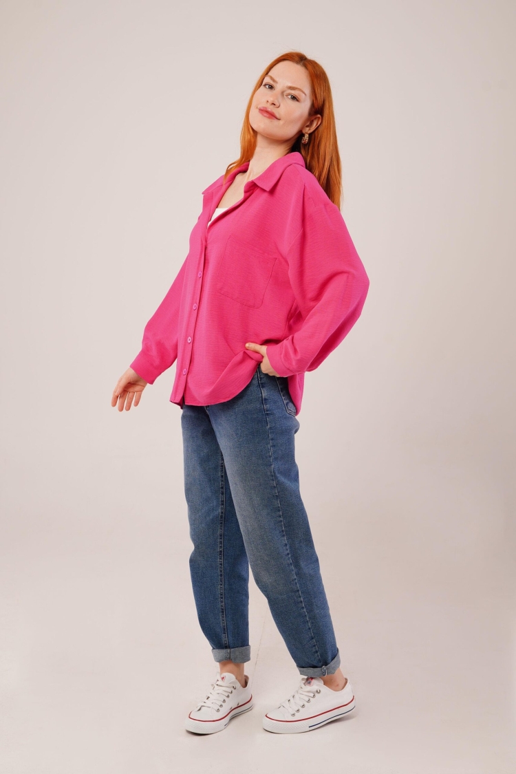 Basic Oversize Fuchsia Wholesale Shirt - Brand: Lustrin - Women & Kids, Baby Clothes Wholesale - TheBS Women