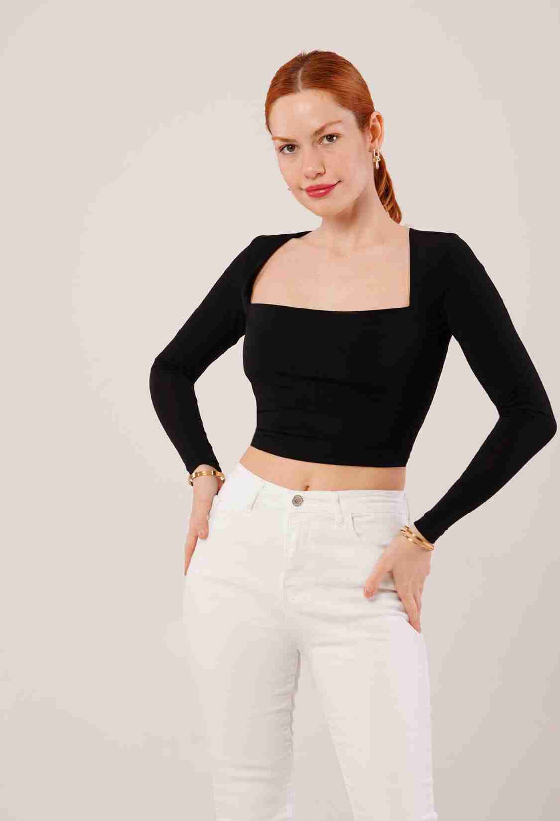Square Collar Wholesale BasicBlouse - Brand: Lustrin - Women & Kids, Baby Clothes Wholesale - TheBS Women