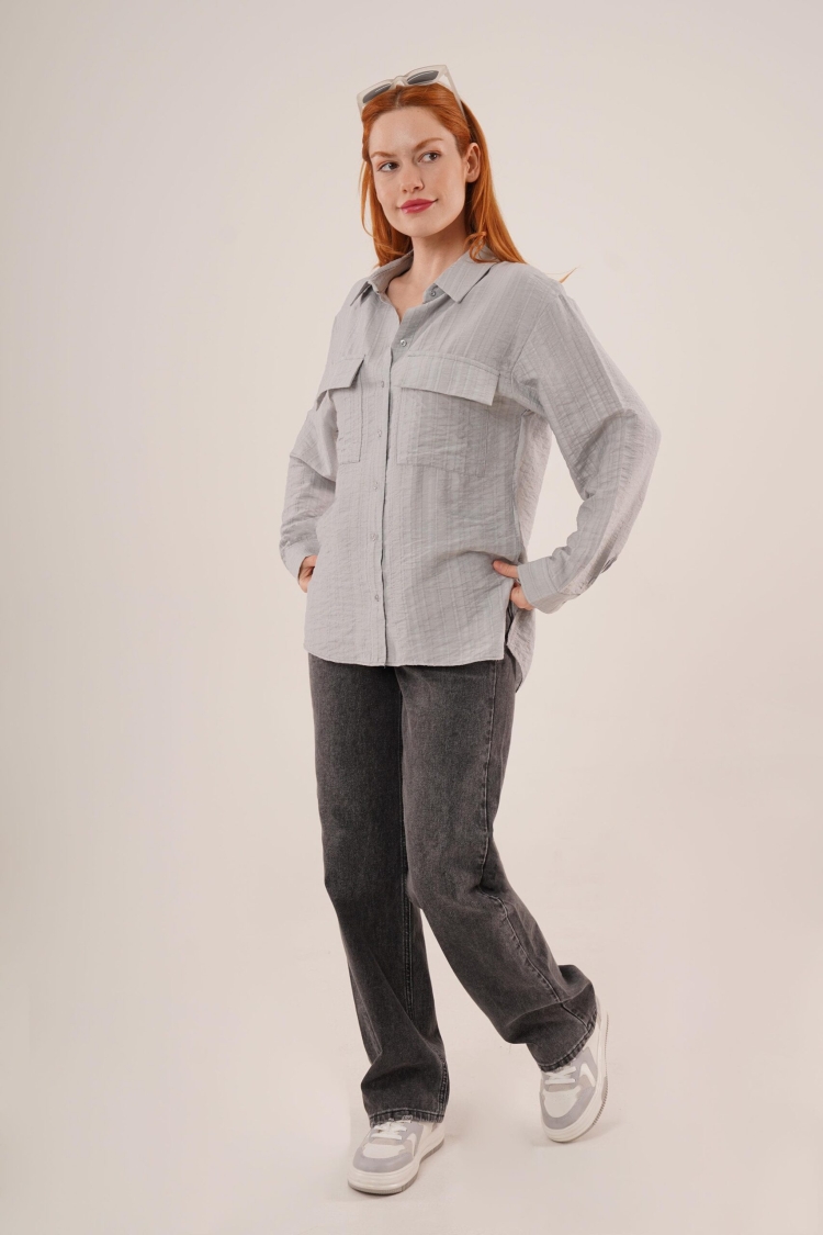 WholesaleShirt With Self Striped Pockets And Buttons - Brand: Lustrin - Women & Kids, Baby Clothes Wholesale - TheBS Women