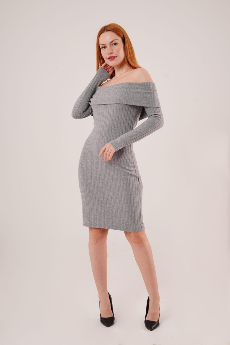 WholesaleKnitwear Dress With Madonna Collar Ribbed - Brand: Lustrin - Women & Kids, Baby Clothes Wholesale - TheBS Women