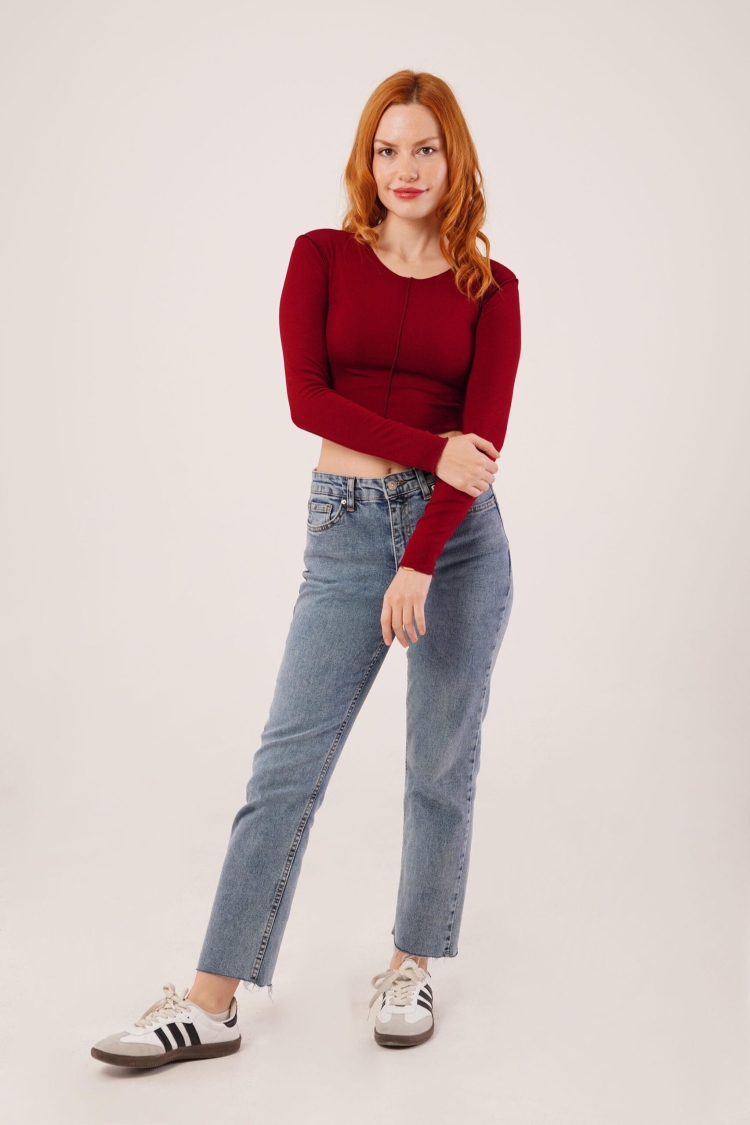 Basic Wholesale Burgundy Body Blouse With Reverse Stitch - Brand: Lustrin - Women & Kids, Baby Clothes Wholesale - TheBS Women