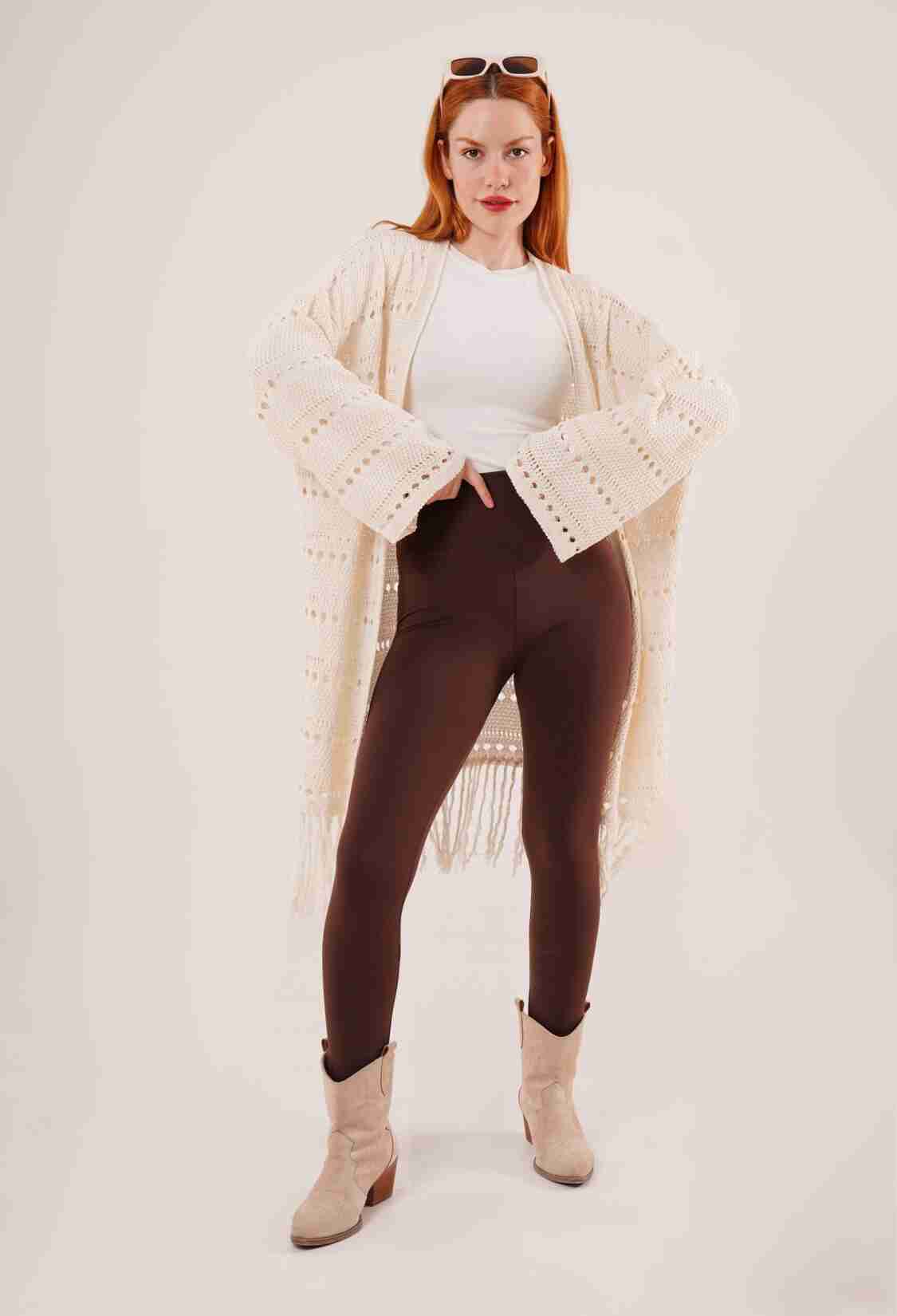 Perforated Transitional Tassel Detail Long Knitwear WholesaleCardigan - Brand: Lustrin - Women & Kids, Baby Clothes Wholesale - TheBS Women