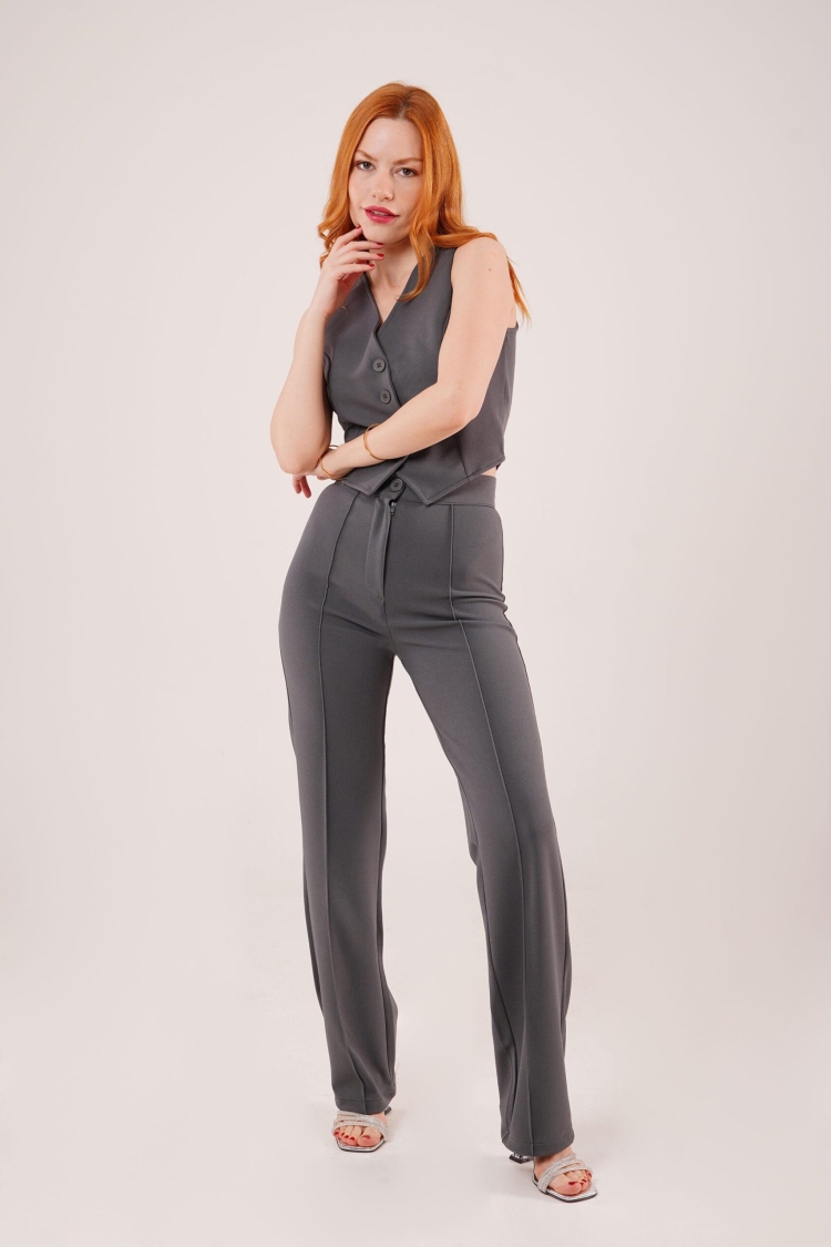 Front Stitch Detailed One Button WholesalePants - Brand: Lustrin - Women & Kids, Baby Clothes Wholesale - TheBS Women