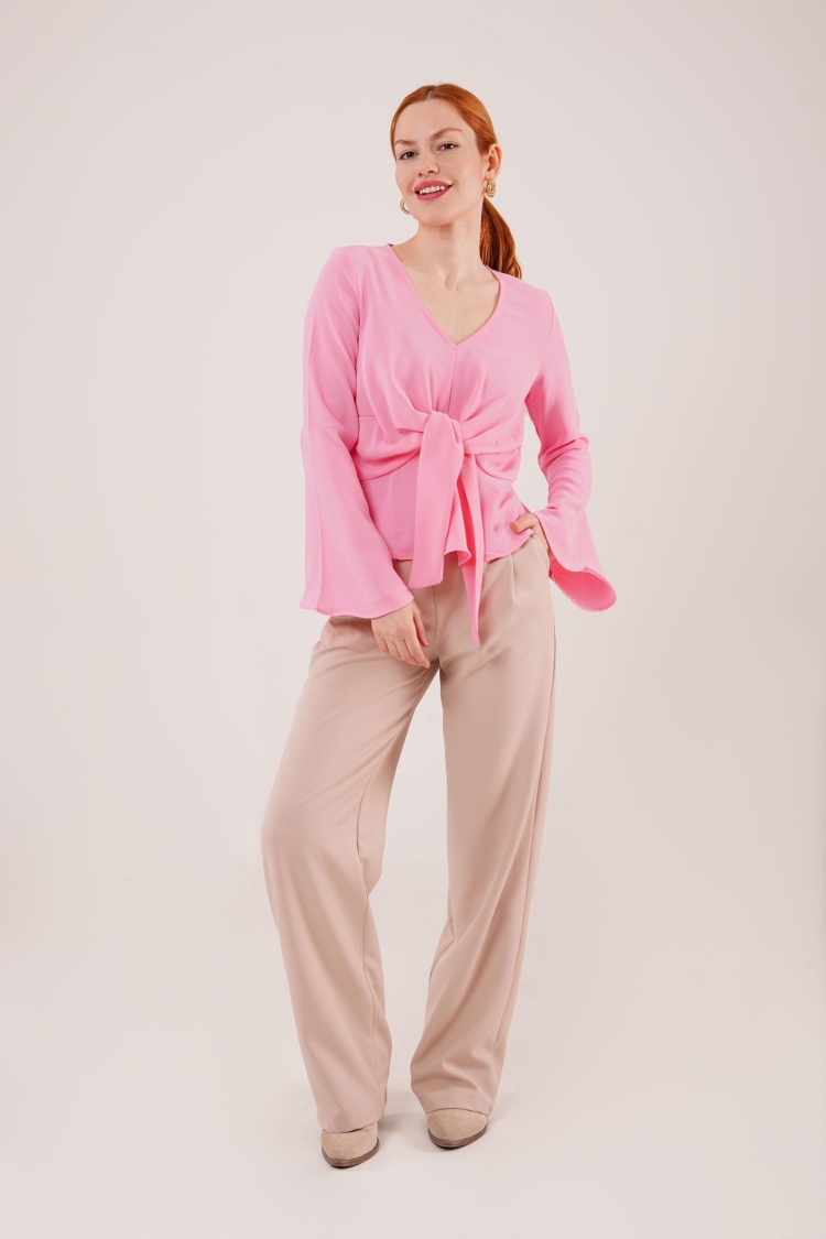 Front Tie Flounder Sleeve WholesaleBlouse - Brand: Lustrin - Women & Kids, Baby Clothes Wholesale - TheBS Women