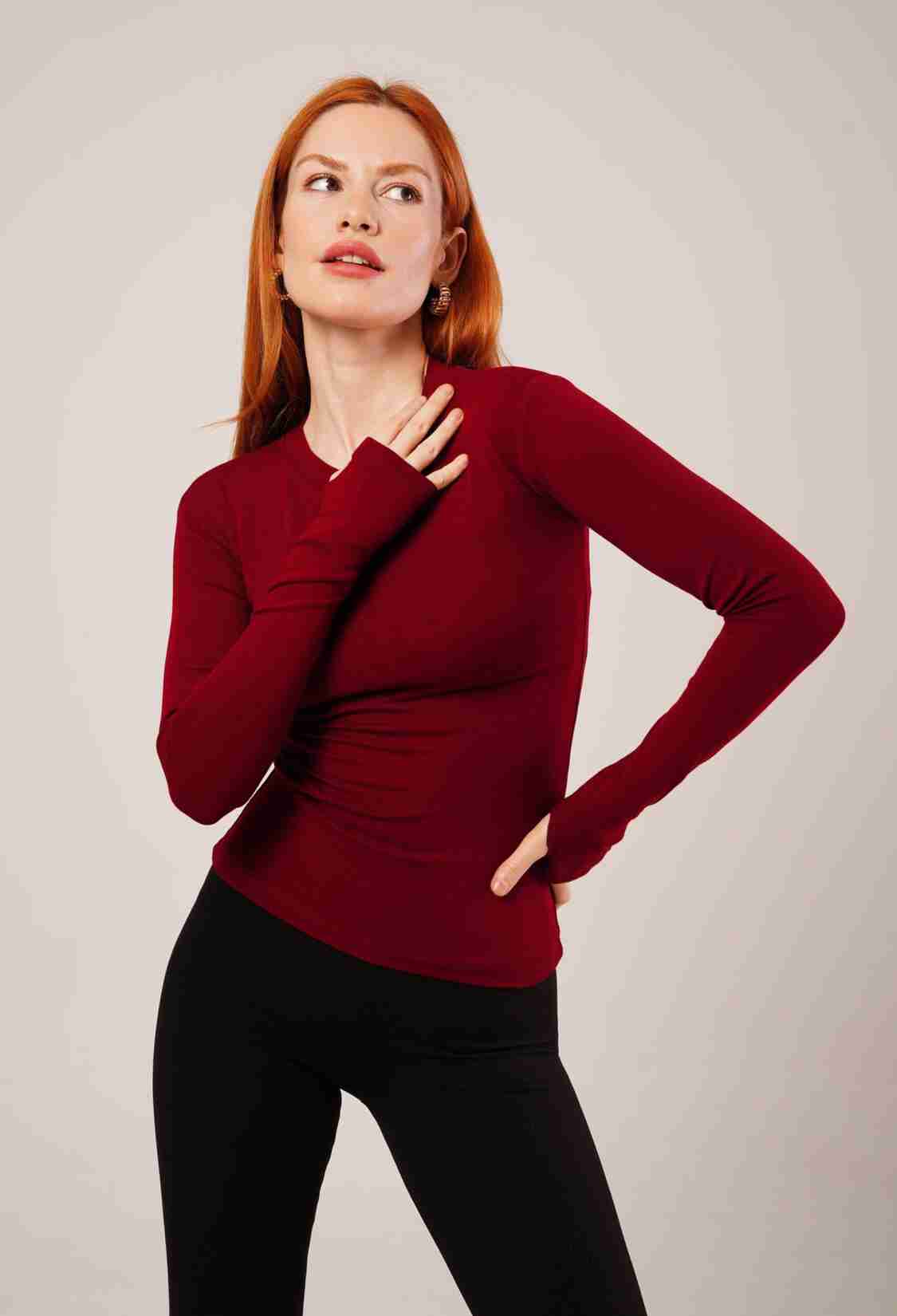 Long Sleeve Basic Burgundy Wholesale Blouse - Brand: Lustrin - Women & Kids, Baby Clothes Wholesale - TheBS Women